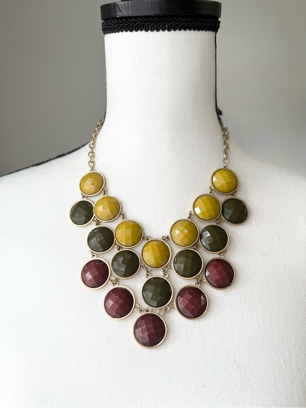 Vintage Gold Tone Statement Bib Necklace Multi Colored Bohemian Evening Party